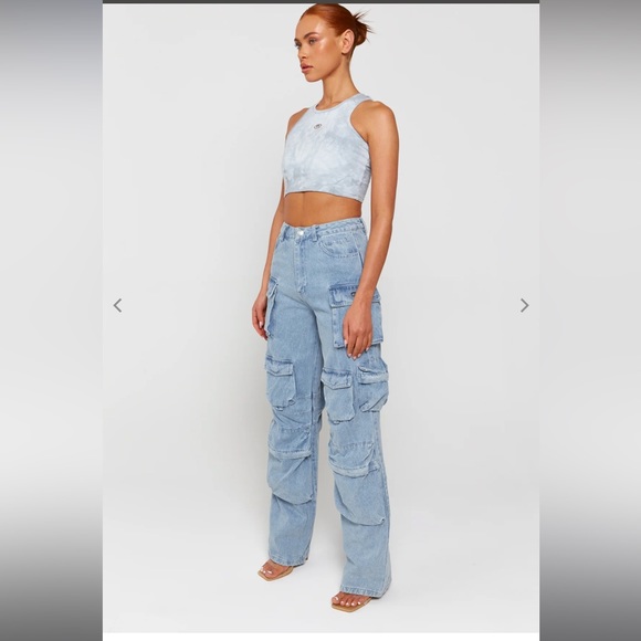 LUXE TO KILL Blue Denim Oversized Cargo Pocket Jeans - Picture 6 of 6